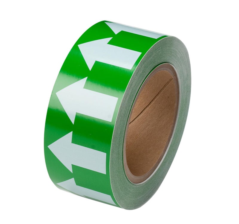 Brady 91421 2" Width, 90' Length, B-946 High Performance Vinyl, White On Green Color Arrow Tape - Image 1